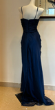 Ndyad Sweetheart Sheath Chiffon Long Prom Dresses, Navy Blue Formal Evening Dresses HZ1024