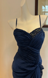 Ndyad Sweetheart Sheath Chiffon Long Prom Dresses, Navy Blue Formal Evening Dresses HZ1024