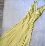 Ndyad A-Line Yellow Formal Dresses, V Neck A-Line Long Guest Dresses, Open Back Evening Gowns HZ1024