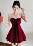 Ndyad Birthday Dresses Strapless Hoco Dresses Burgundy Short New Year's Evening Dresses HZ1024