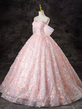 Ndyad Off Shoulder Tulle Lace Pink Long Prom Dress, Pink Sweet 16 Dress HZ1024
