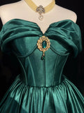 Ndyad Off-the-shoulder A-Line Short Prom Dresses Satin Green Homecoming Dresses HZ1024