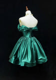 Ndyad Off-the-shoulder A-Line Short Prom Dresses Satin Green Homecoming Dresses HZ1024