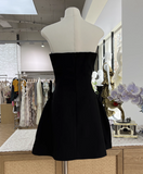 Ndyad A-Line Black Homecoming Dresses Strapless Formal Dresses Rhinestone Satin Mini Birtdhay Dresses Strapless Formal Dresses HZ1024