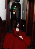 Ndyad A-Line Formal Dresses Burgundy Birthday Dresses Long Sleeves Guest Dresses HZ1024
