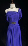 Ndyad Sheath Royal Blue Formal Dresses Spaghetti Straps Guest Dresses Chiffon Long Prom Dresses HZ1024