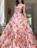 Ndyad Spaghetti Strap A-Line Wedding Guest Dresses Satin Floral Formal Dresses HZ1024
