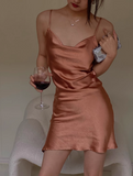 Ndyad Spaghetti Strap Sheath Short Prom Dresses Satin Birthday Dresses Homecoming Dresses HZ1024