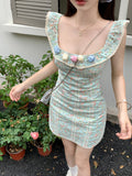 Ndyad tea break gentle floral small flying sleeve square neck dress HZ1024