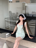 Ndyad tea break gentle floral small flying sleeve square neck dress HZ1024
