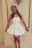 Ndyad A-line Homecoming Dressses White Short Prom Dresses Spaghetti Strap Birthday Dresses HZ1024