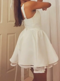Ndyad A-line Homecoming Dressses White Short Prom Dresses Spaghetti Strap Birthday Dresses HZ1024