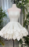 Ndyad Strapless A-Line Homecoming Dresses White Birthday Dresses Sparkly Short Formal Dresses HZ1024