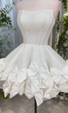 Ndyad Strapless A-Line Homecoming Dresses White Birthday Dresses Sparkly Short Formal Dresses HZ1024