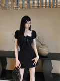 Ndyad A-line bow stitching black dress HZ1024