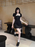 Ndyad A-line bow stitching black dress HZ1024