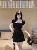 Ndyad A-line bow stitching black dress HZ1024