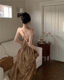 Ndyad A-line halter neck suspender V-neck backless dress HZ1024