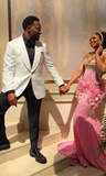 Ndyad Strapless Mermaid Pink Long Prom Dresses Beaded Applique Pink Evening Dresses HZ1024