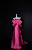 Ndyad Strapless Sheath Hot Pink Long Prom Dresses Satin Hot Pink Evening Dresses HZ1024