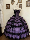 Ndyad Sweetheart Neck Ball Gown Lace Purple Long Lolita Dresses Purple Long Birthday Dresses HZ1024