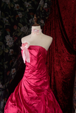 Ndyad Strapless Ball Gown Burgundy Long Prom Dresses Satin Burgundy Quinceanera Dresses Sweet 16 Dress HZ1024