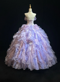 Ndyad Off-shoulder Ball Gown Purple Long Prom Dresses Tulle Purple Quinceanera Dresses Sweet 16 Dress HZ1024