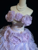 Ndyad Off-shoulder Ball Gown Purple Long Prom Dresses Tulle Purple Quinceanera Dresses Sweet 16 Dress HZ1024
