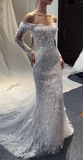 Ndyad Off-the-shoulder Sheath Trail Wedding Dresses Applique Tulle White Bridal Gowns Sleeveless Bridal Dresses HZ1024