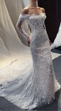 Ndyad Off-the-shoulder Sheath Trail Wedding Dresses Applique Tulle White Bridal Gowns Sleeveless Bridal Dresses HZ1024