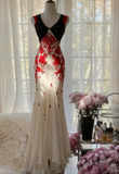Ndyad V-neck Mermaid Long Prom Dresses Appliqu¨¦ Chiffon Evening Dresses HZ1024