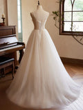 Ndyad Sweetheart Neck Tulle Champagne Long Prom Dress With Lace HZ1024