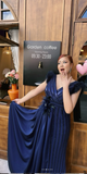 Ndyad V-neck Sheath Navy Blue Mother of the Bride Dresses Satin Navy Blue Wedding Guest Dresses HZ1024