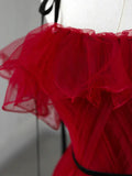 Ndyad Off Shoulder Tulle Burgundy Long Prom Dress, Burgundy Long Formal Dress HZ1024
