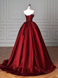 Ndyad A-Line Satin Burgundy Long Prom Dress, Burgundy Long Evening Dress HZ1024