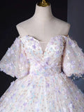 Ndyad Sweetheart Neck Tulle Lace Light Purple Long Prom Dress HZ1024