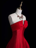 Ndyad A-Line Satin burgundy Long Prom Dress, Burgundy Long Formal Dress HZ1024