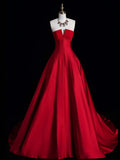 Ndyad A-Line Satin burgundy Long Prom Dress, Burgundy Long Formal Dress HZ1024