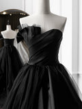Ndyad A-Line Satin Black Long Prom Dress, Black Long Evening Dress HZ1024