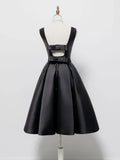 Ndyad A-Line Satin Black Short Prom Dress, Black Homecoming Dress HZ1024