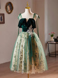Ndyad Tulle Lace Sequin Green Short Prom Dress, Green Homecoming Dress HZ1024