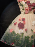 Ndyad 3D Flower Tulle Short Prom Dress, Cute Champagne Homecoming Dress HZ1024