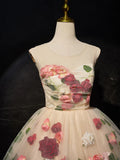 Ndyad 3D Flower Tulle Short Prom Dress, Cute Champagne Homecoming Dress HZ1024