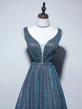 Ndyad A-Line Blue Long prom Dress, Blue Formal Dresses HZ1024