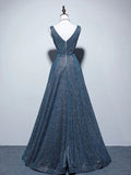 Ndyad A-Line Blue Long prom Dress, Blue Formal Dresses HZ1024