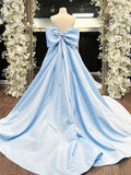 Ndyad A-Line Satin Blue Long prom Dress, Blue Long Formal Dress HZ1024