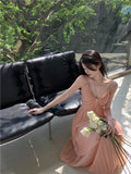 Ndyad A-line V-Neck Suspender Long Beach Dress Holiday Style Summer Fashion Dress HZ1024