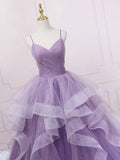 Ndyad v neck tulle long prom dress, purple tulle formal party dress HZ1024