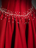 Ndyad A line satin beads long prom dress burgundy evening dress HZ1024