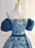 Ndyad A line satin long prom dress blue long evening dress HZ1024